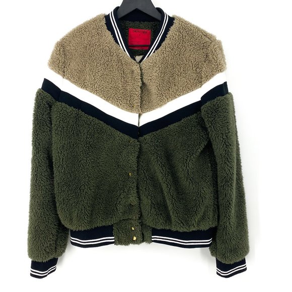 EMORY PARK Chevron ColorBlock Sherpa Bomber Jacket - Picture 1 of 16